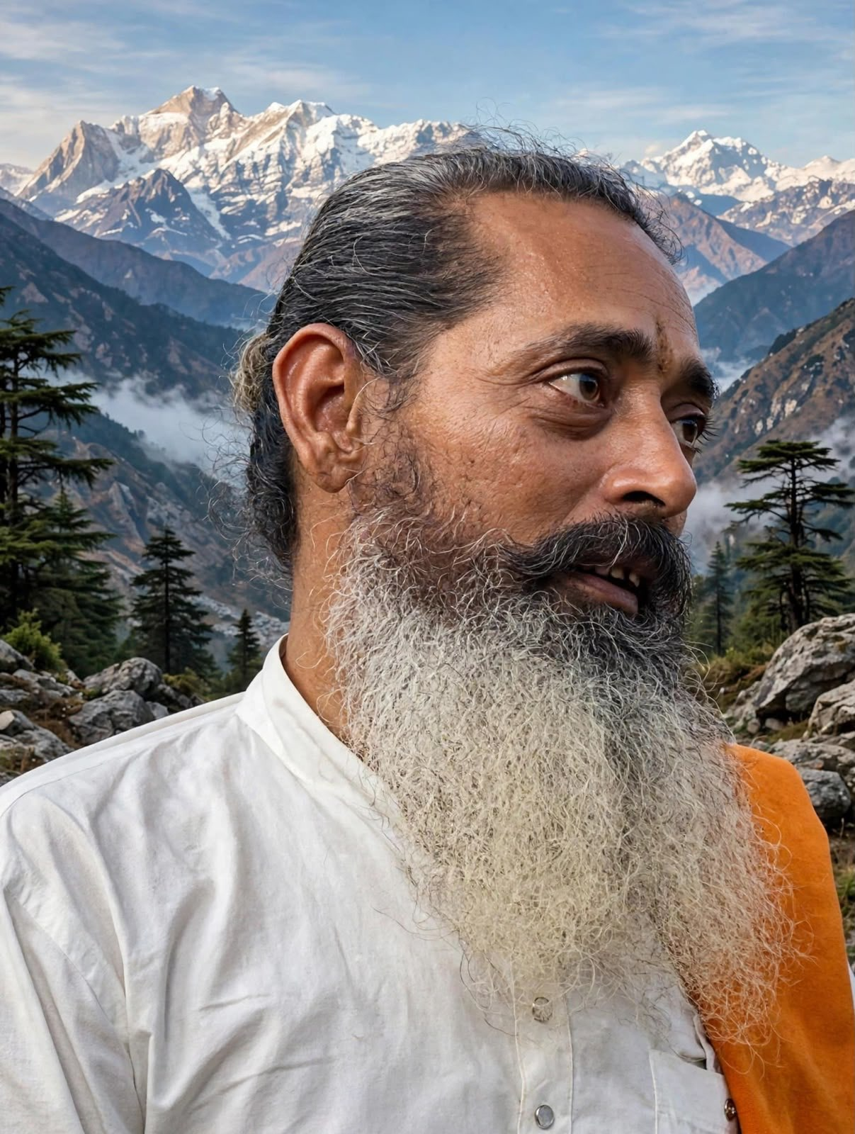 Our guruji with mountains in the background